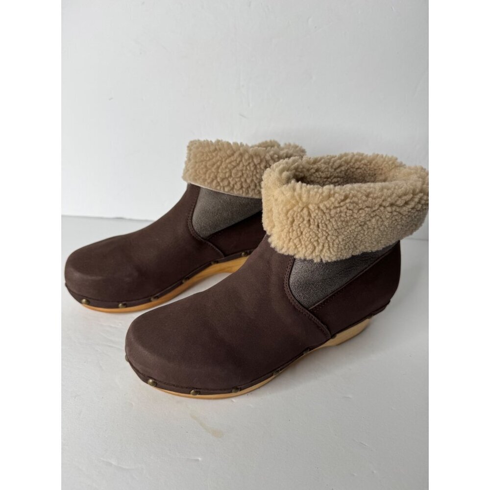 Penelope Chilvers Low Shearling Cuffed Clog Boots Leather Suede EU 36 US 6 - Picture 4 of 7